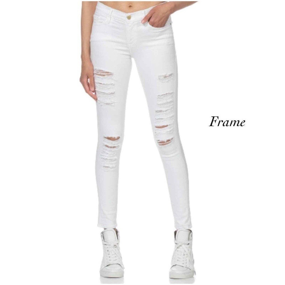 FRAME DENIM Le Skinny De Jeanne White Distressed Jeans Women's Sz 23 X29 - Picture 6 of 6
